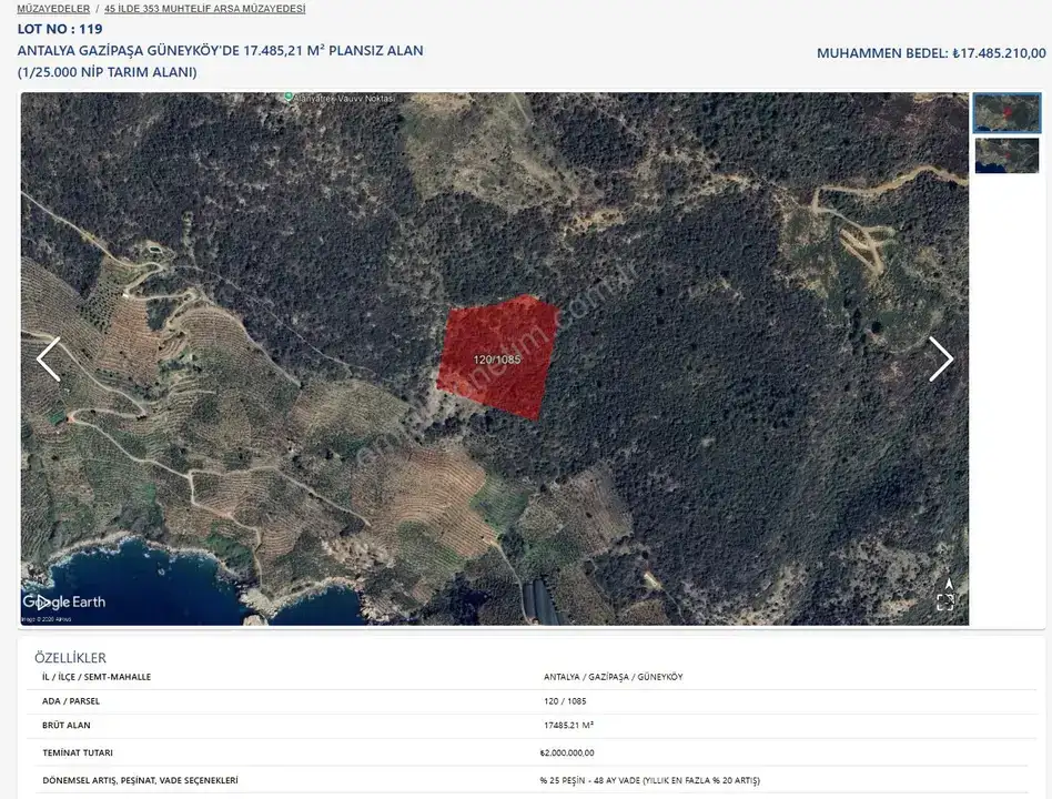 Antalya’da 231 Milyonluk Satış: 10 Dev Hazine Arazisi Açık Artırmada 4